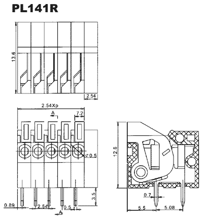 клеммник TIANLI TLM900R-2.54-06Pбезвинт. / TLM900R-06