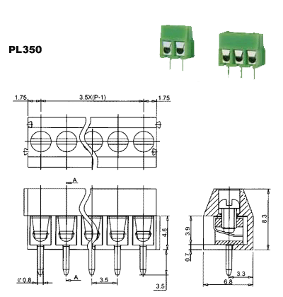 Клеммный соединитель TIANLI PL350-3.5-3P/TL001V-3P-GS (акция)